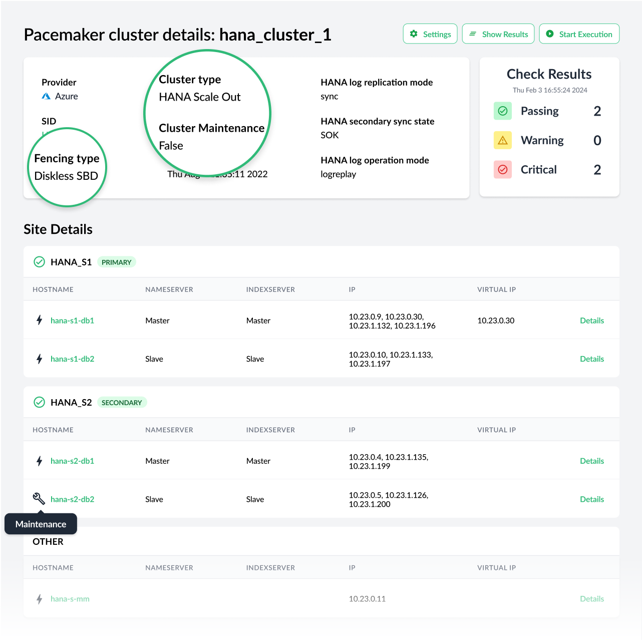 Cluster Details with Fencing and Maintenance